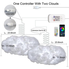 ZOKON 2PCS 3D Big Cloud Lightning Light Kit, Music Sync, Multicolor, Wireless Remote & APP Control