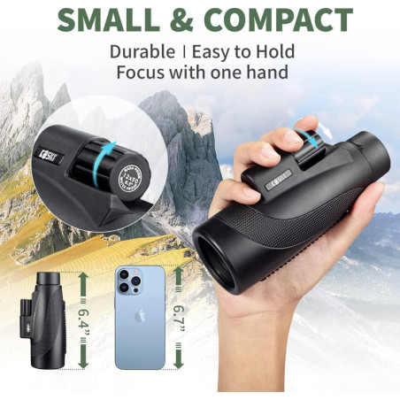 Gosky Titan 12x50 Monoculaire Puissant avec Adaptateur Téléphone pour Adultes