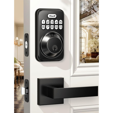 Zowill Matte Black Keyless Entry Keypad Deadbolt Lock with Handles