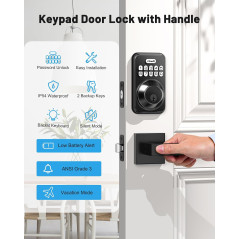Serrure Zowill Sans Clé Mat Noir avec Poignées - Keypad