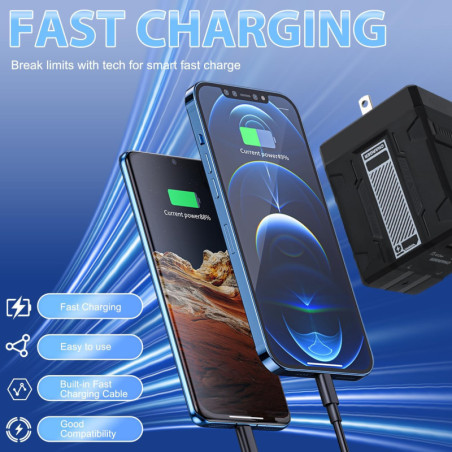 Chargeur mural rétractable 2-en-1 120W rapide, plug pliable, compatible téléphones, tablettes, laptops (Orange)