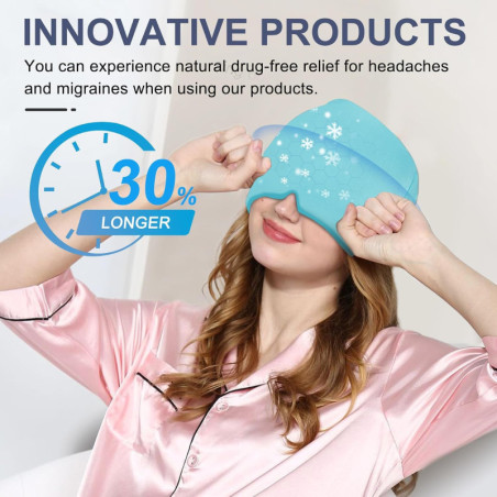 Migraine Relief Cap - Gel Ice Head Wrap for Hot & Cold Therapy, Sinus, Puffy Eyes, Tension & Stress (Blue)