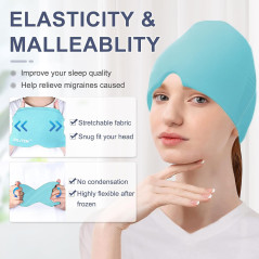 Migraine Relief Cap - Gel Ice Head Wrap for Headache & Eye Stress (Blue)