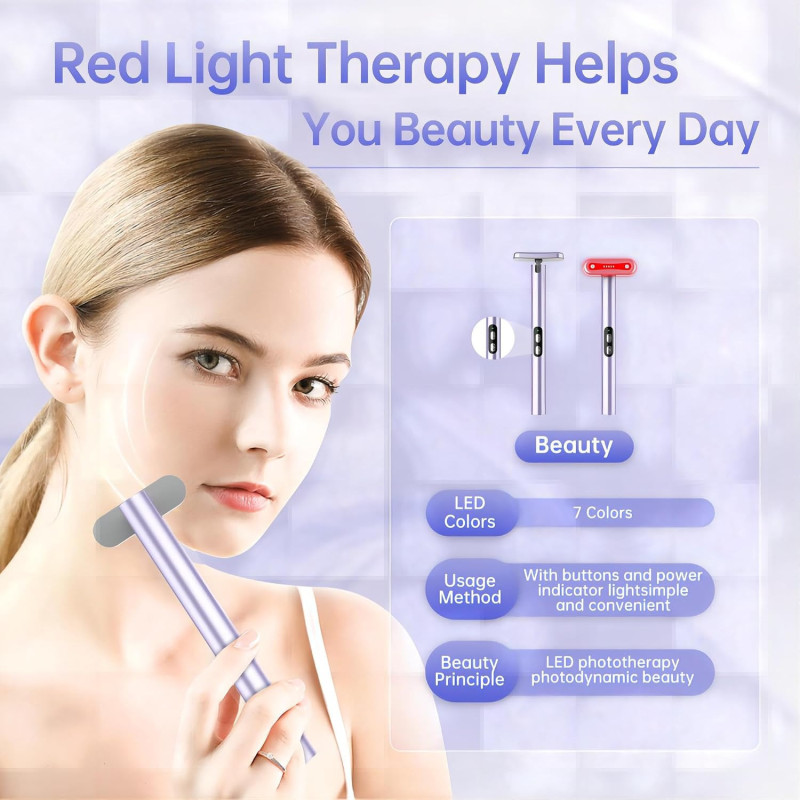 7-in-1 Light Therapy Wand: Red & Blue LED Face & Eye Massager Tool