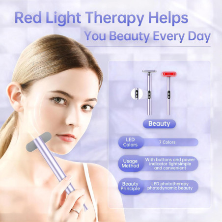 7-in-1 Light Therapy Wand: Red & Blue LED Face & Eye Massager Tool