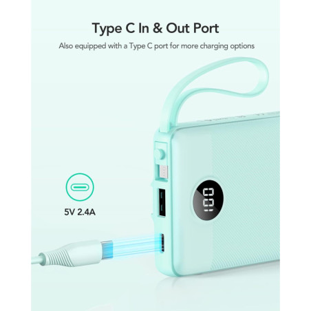 VRURC Slim Portable Charger Power Bank with 4 Built-in Cables – Compact Travel Essential