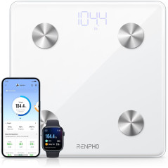 RENPHO Balance Intelligente Bluetooth Blanc, 13 Mesures Corporelles (IMC, Graisse, etc.) Elis 1