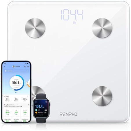 RENPHO Smart Scale White - BMI & Body Fat Monitor, Bluetooth, 13 Metrics