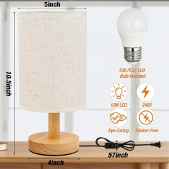 Lampe de Bureau LED avec Abat-jour Tissu - Bois Classique