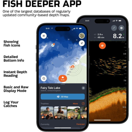 Deeper PRO+ 2 Portable GPS Fish Finder for Kayaks, Boats & Ice Fishing with Free App