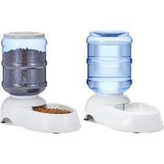 Amazon Basics Pet Water Dispenser & Food Feeder Set for Cats & Dogs, 2-Pack