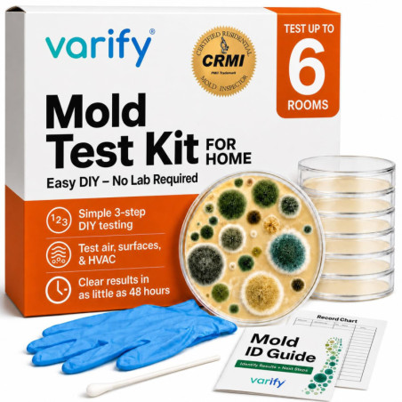 Varify Mold Test Kit for Home Air Quality - 6-Petri-Dish Indoor Spore Sampler & Black Mold Detector