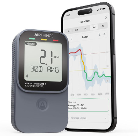 Airthings Corentium Home 2 - Détecteur Radon Portable Intelligent avec Bluetooth, Capteurs Humidité & Température