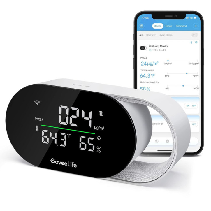 GoveeLife Smart Air Quality Monitor H5106 with PM2.5 Sensor & LED Display, Wired