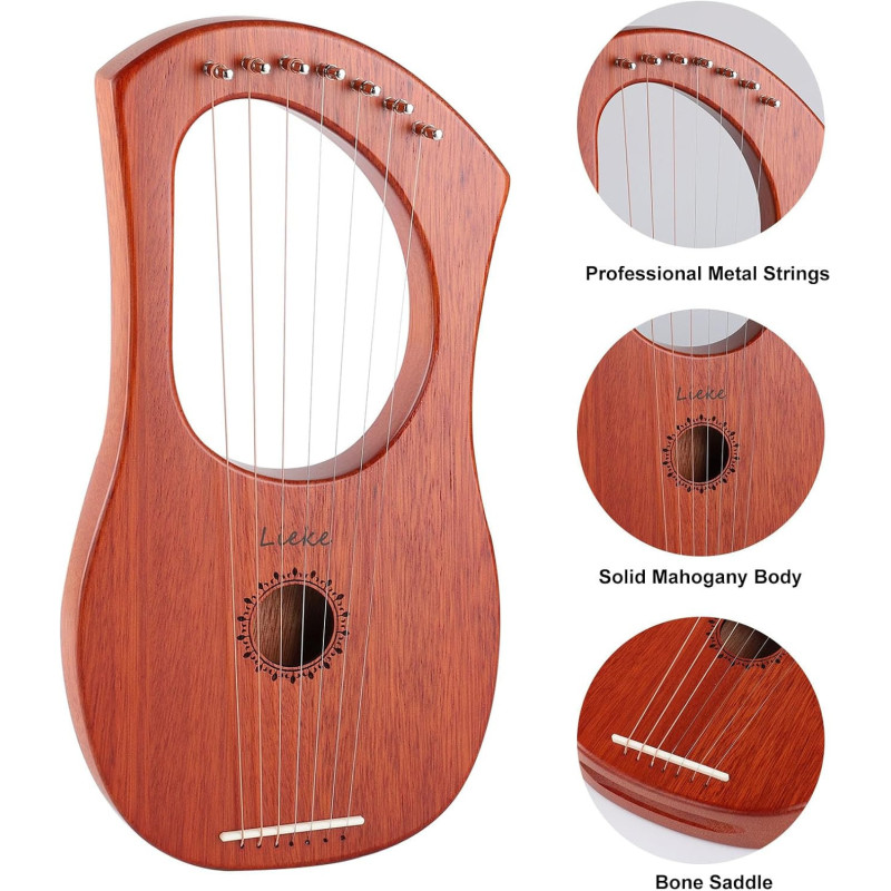 LIEKE Harpe Lyre 7 Cordes pour Adultes Débutants