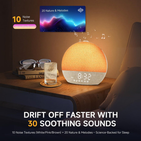 Réveil Geuuap Sunrise Bluetooth avec Bruit Blanc, Khaki