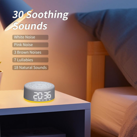 Plug-in Brown & White Noise Machine with Alarm, Night Light & Backup Battery