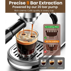 Atatix Machine Espresso 20 Bars avec Moussiseur de Lait