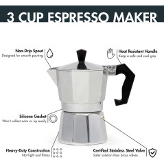 Primula Classic Moka Pot - Cafetière Italienne 3 Tasses Argent