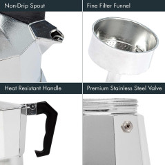 Primula Classic Moka Pot - Cafetière Italienne 3 Tasses Argent