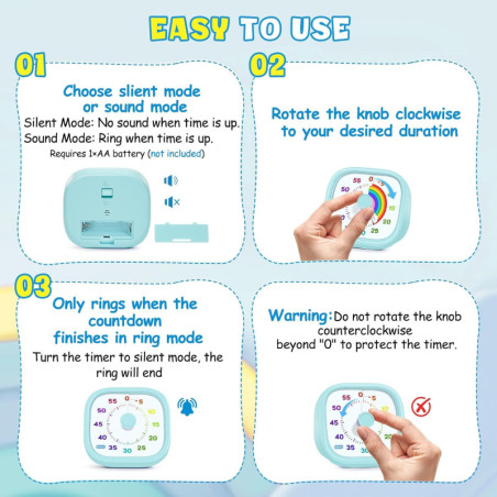 HIPPIH 60-Minute Silent Visual Timer for Kids – Countdown Time Management Tool