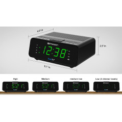 Réveil radio Emerson SmartSet CKS1900 avec horloge automatique, minuterie, 20 stations, écran LED vert jade