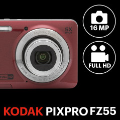 KODAK PIXPRO FZ55 16MP Compact Digital Camera – Red, 5X Optical Zoom