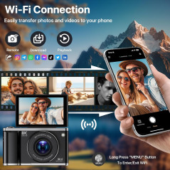 8K WiFi Vlogging Camera 96MP 20X Zoom 3.5 Flip Screen for Beginners