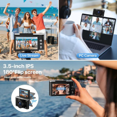 8K WiFi Vlogging Camera 96MP 20X Zoom 3.5 Flip Screen for Beginners