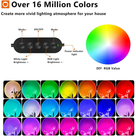 Multicolor LED Sunset Lamp Projector with USB, 180° Rotation for Decor