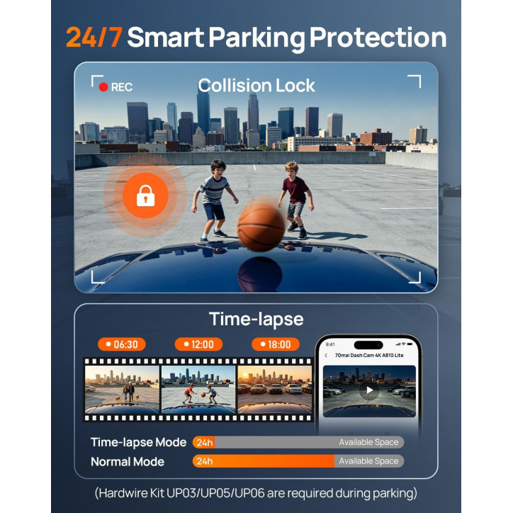 70mai A810 Lite Caméra Dash 4K Avant/Arrière, Wi-Fi 5GHz, 4G LTE, GPS, Vision Nocturne HDR, Mode Parking 24H
