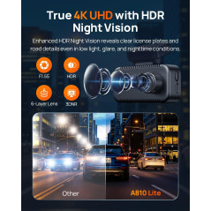 70mai A810 Lite 4K Dash Cam Front & Rear with 5GHz Wi-Fi & GPS