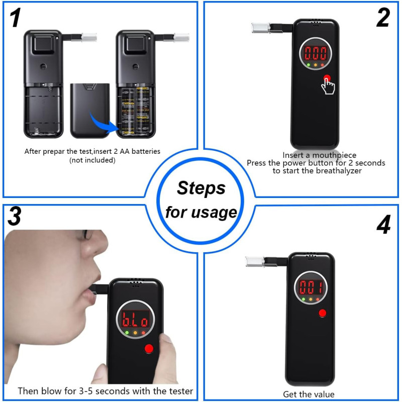 Digital Breathalyzer Alcohol Tester with LCD & 10 Mouthpieces - Black