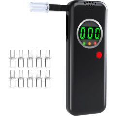 Éthylotest numérique avec écran LCD et 10 embouts, pour usage domestique et fêtes (Noir)