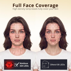 Masque Thérapie Lumière Rouge Visage & Cou, 640 LEDs, 4 Modes