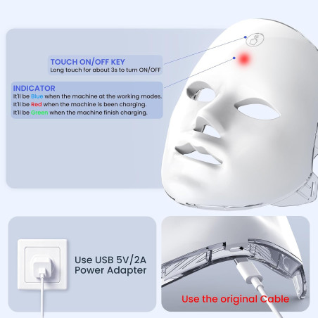 Masque Facial Lumière Rouge 7 Couleurs - Portable & Rechargeable