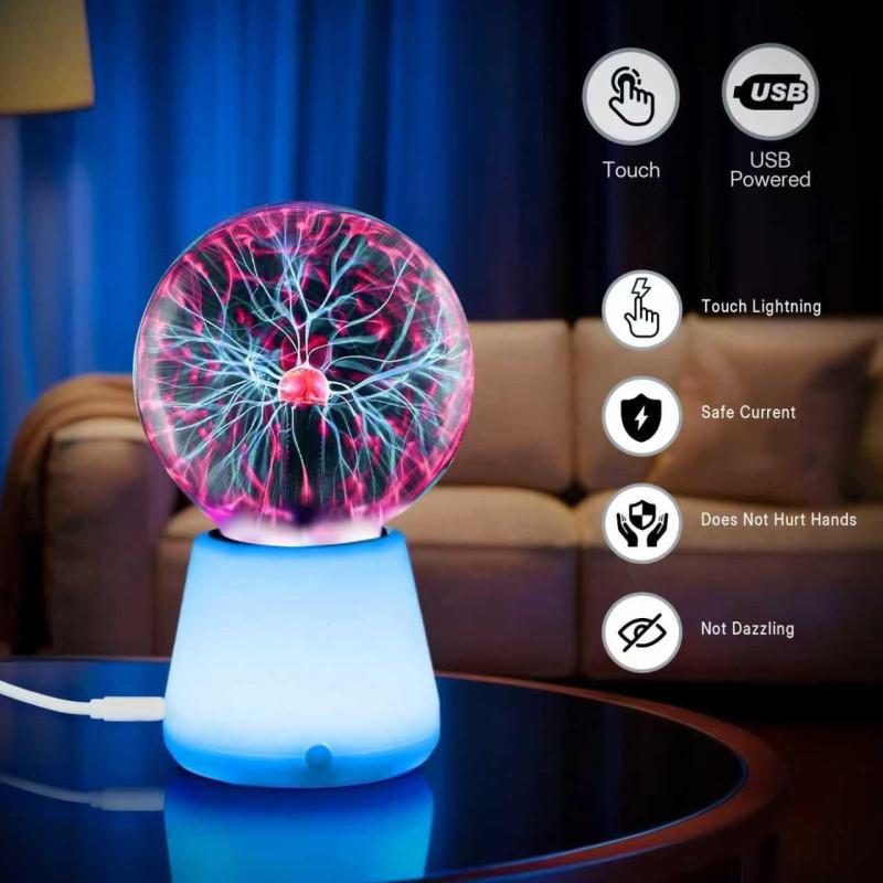3-Inch Plasma Ball Lamp - Touch Reactive USB-C LED Night Light Gift