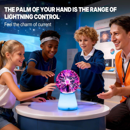 3-Inch USB-C Plasma Ball Lamp, Touch Reactive Lightning Globe with 7-Color LED Base & STEM Toy