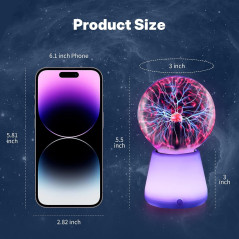 3-Inch Plasma Ball Lamp - Touch Reactive USB-C LED Night Light Gift