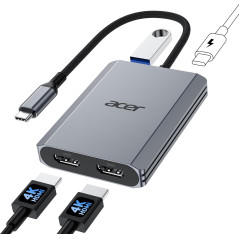 Acer 4-in-1 USB-C Hub, Type-C to Dual HDMI Adapter 4K@60Hz, Multiport Adapter