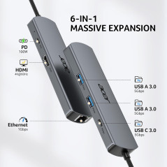 Acer Hub USB-C 6-en-1 avec Ethernet & HDMI 4K@60Hz