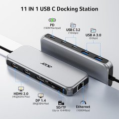 Station d'Accueil Acer 11-en-1 USB-C 3 Écrans Moniteurs