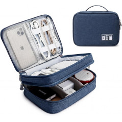 Sac Organiseur de Câbles Lanola Voyage Double Couches pour Accessoires Électroniques - Bleu Foncé
