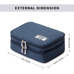 Lanola Dark Blue Travel Cable Organizer Bag – Portable Double Layer Case