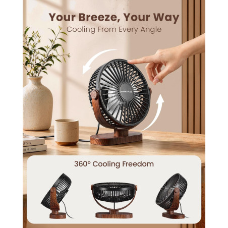 SWEETFULL Small USB Desk Fan - Quiet Mini Desktop Fan, Black