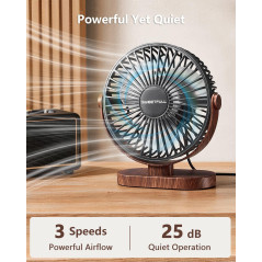 SWEETFULL Small USB Desk Fan - Quiet Mini Desktop Fan, Black