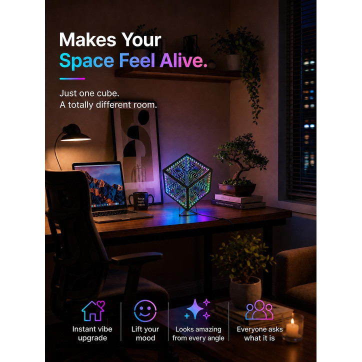 Lampe de Table Cube Infini Miroir, Luminaire d'Ambiance Artistique pour Bureau Lampe de Table Cube Infini Miroir, Luminaire d'Ambiance Artistique pour Bureau