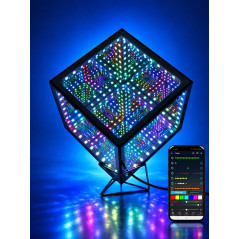 Infinity Mirror Hypercube Table Lamp – Stylish Desk Art Mood Light