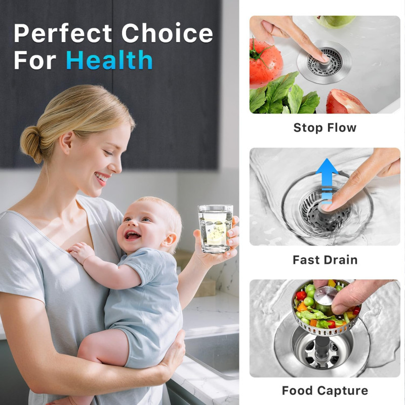 3-in-1 Stainless Steel Sink Drain Strainer – Fast, Water-Saving, Odor Blocker