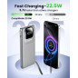Portable 22.5W Fast Charging 10000mAh Power Bank with Built-in Cables & LED Display for iPhone & Android